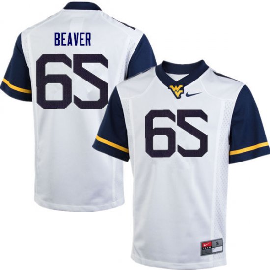 Men's West Virginia Mountaineers NCAA #65 Donavan Beaver White Authentic Nike Stitched College Football Jersey EX15I87WI